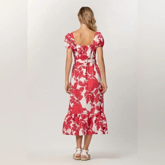 NWOT women’s LUSANA LEETA BELTED Rosa Reed & white floral midi DRESS xs small - Picture 2 of 10